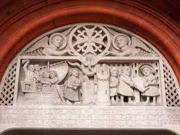 carving above Huguenot church in London